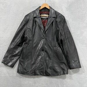 Vintage Wilson Leather Jacket Blazer Womens 2X Black Pelle Studio Biker Grunge